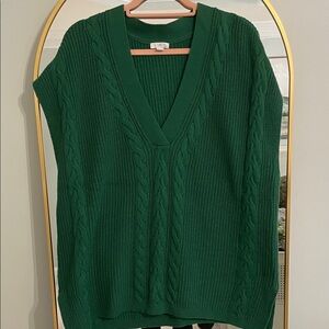 J. Jill Deep Green V-Neck Cable Knit Sweater